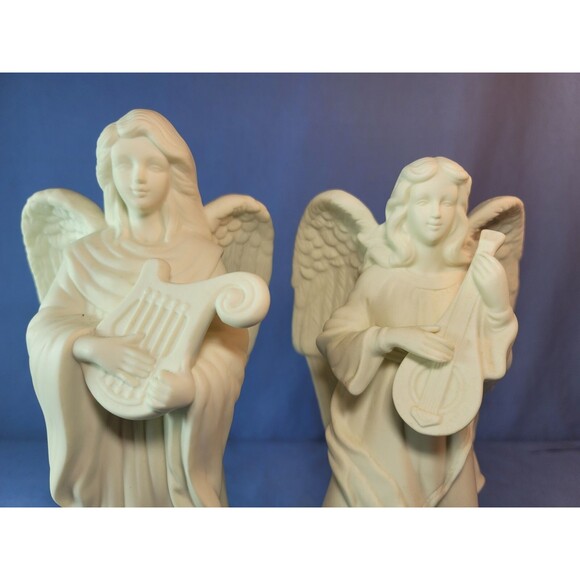 Angels Candle Holders Set of 3 PARTYLITE White w/Harp & Lute 1980s Mantel Decor - Picture 11 of 15